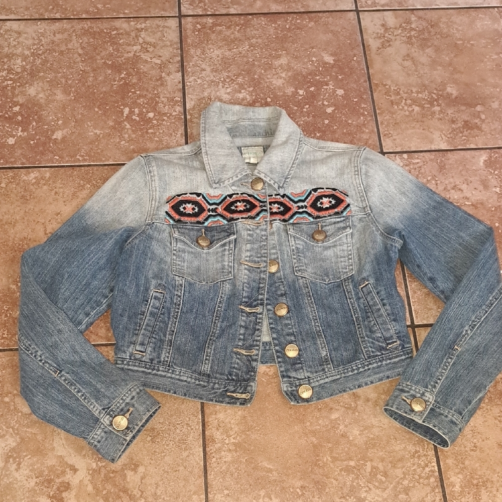 Chor Blue Jean Jacket with Southwestern Embroidery